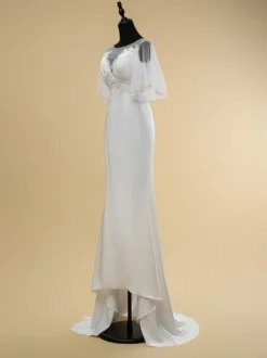 Robe de mariée simple en dentelle avec décolleté illusion et manches courtes robe de bal en dentelle 40 cm