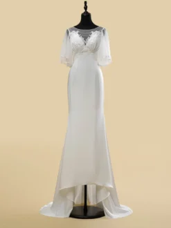 Robe de mariée simple en dentelle avec décolleté illusion et manches courtes robe de bal en dentelle 40 cm