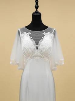 Robe de mariée simple en dentelle avec décolleté illusion et manches courtes robe de bal en dentelle 40 cm