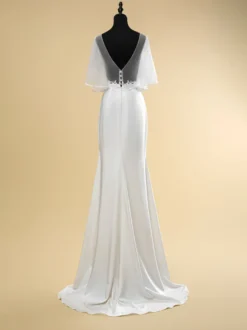Robe de mariée simple en dentelle avec décolleté illusion et manches courtes robe de bal en dentelle 40 cm