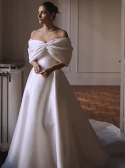 Robe de mariée simple en polyester avec décolleté sans manches et nœuds robe de bal 50 cm
