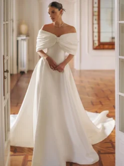 Robe de mariée simple en polyester avec décolleté sans manches et nœuds robe de bal 50 cm