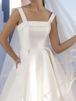 Robe de mariée Simple en tissu satiné sans bretelles plissée ligne a 60cm robes de mariée