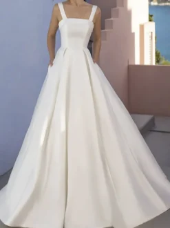 Robe de mariée Simple en tissu satiné sans bretelles plissée ligne a 60cm robes de mariée