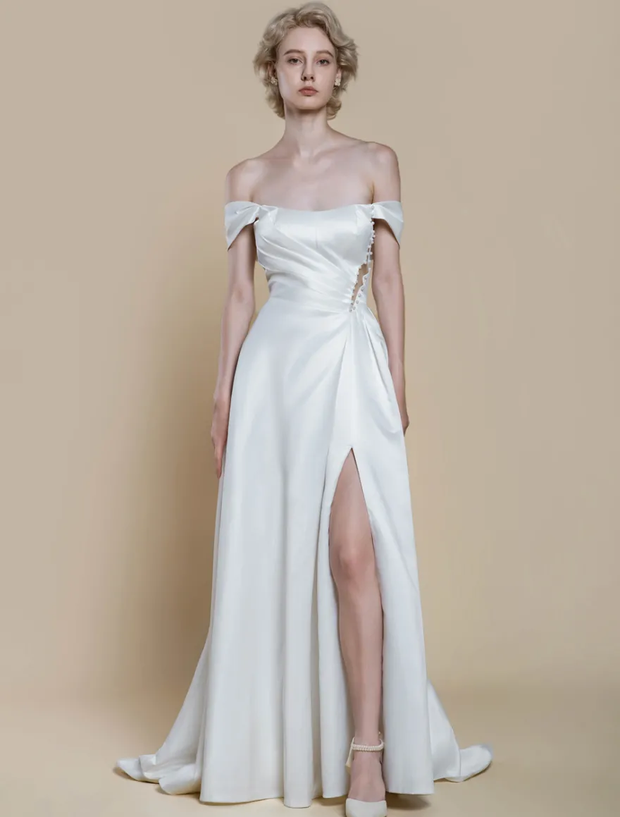 Robe de mariée simple robe de bal décolleté sans manches perles 20 cm
