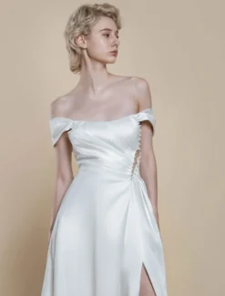 Robe de mariée simple robe de bal décolleté sans manches perles 20 cm