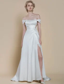 Robe de mariée simple robe de bal décolleté sans manches perles 20 cm