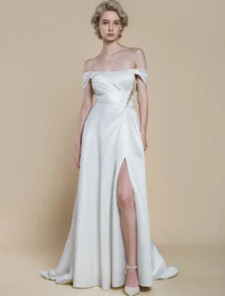Robe de mariée simple robe de bal décolleté sans manches perles 20 cm