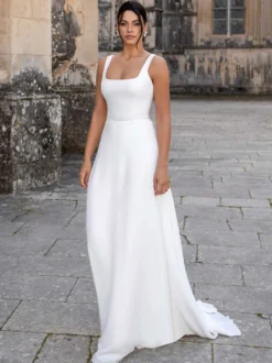 Robe de mariée simple robe de bal col bijou manches courtes volants 30 cm