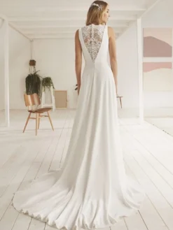 Robe de mariée simple robe de bal col en V sans manches dentelle 40 cm
