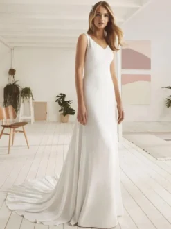Robe de mariée simple robe de bal col en V sans manches dentelle 40 cm