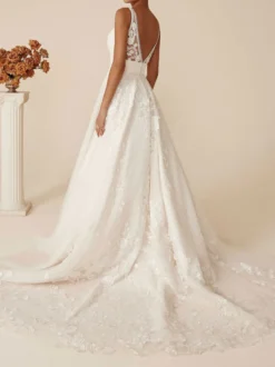 Robe de mariée simple robe de mariage col V décolleté à traîne