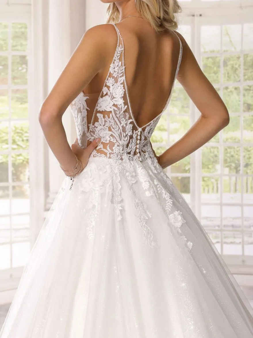 Robe de mariée simple robe de mariage col V décolleté à traîne