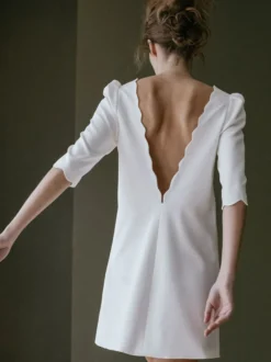 Robe de mariée simple robe de mariée courte col rond dos en V manche 3/4 robe mariage civil