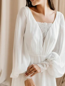 Robe de mariée simple robe de mariage col V manche longue en chiffon