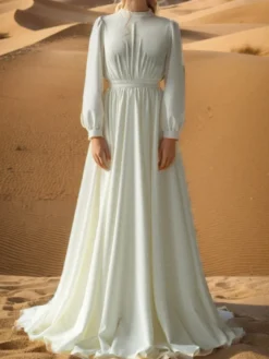 Robe de mariée simple robe de mariage col rond manche longue au sol