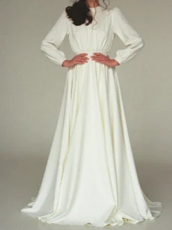 Robe de mariée simple robe de mariage col rond manche longue au sol