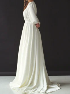 Robe de mariée simple robe de mariage col rond manche longue au sol