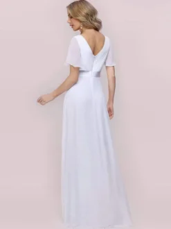 Robe de mariée simple robe de soirée de mariage col V manche courte au sol