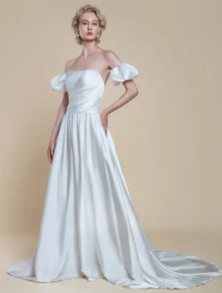 Robe de mariée simple silhouette princesse sans bretelles manches courtes 30 cm robes de mariée