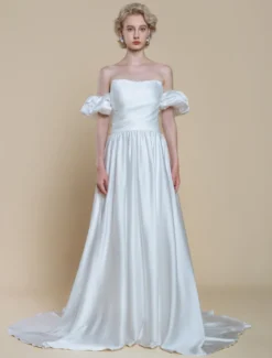 Robe de mariée simple silhouette princesse sans bretelles manches courtes 30 cm robes de mariée