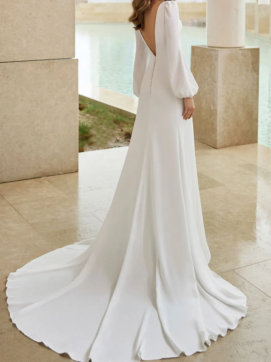 Robe de mariée simple sirène bijou cou manches longues robes de mariée personnalisation gratuite