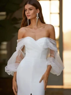 Robe de mariée sirène bustier zip sur dos jupe fendue au sol