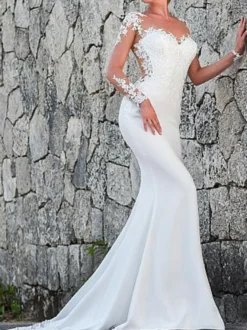 Robe de mariée sirène en dentelle robe de mariée bustier à manches longues