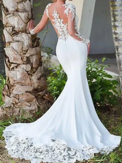 Robe de mariée sirène en dentelle robe de mariée bustier à manches longues