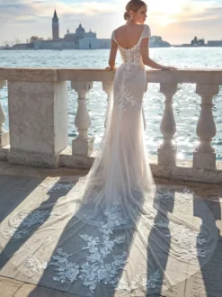 Robe de mariée sirène en dentelle zip sur dos à traîne
