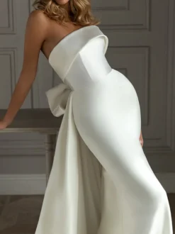 Robe de mariée sirène robe de mariage en satin bustier noeud sur dos à traîne