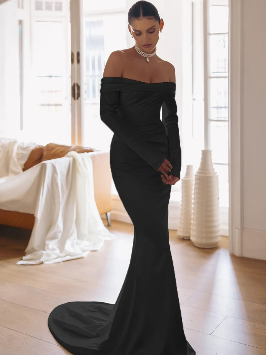 Robe de mariée sirène vintage bustier manche longue zip sur dos à petite traîne
