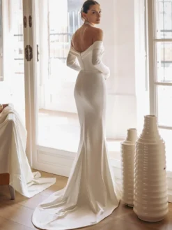 Robe de mariée sirène vintage bustier manche longue zip sur dos à petite traîne