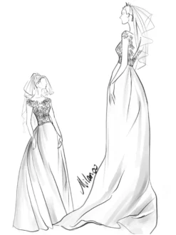 Robe de mariée trapèze blanche en tulle col rond en dentelle transparent jupe plissée à traîne Robe de mariage