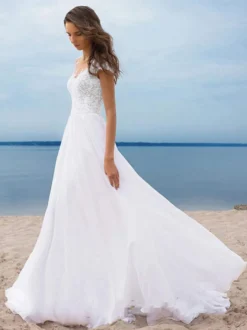 Robe de mariée trapèze blanche ivorie jupe fendu robe de mariage