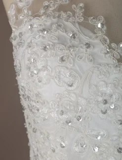 Robe de mariée trapèze ivoire en tulle col rond en dentelle jupe plissée robe de mariage
