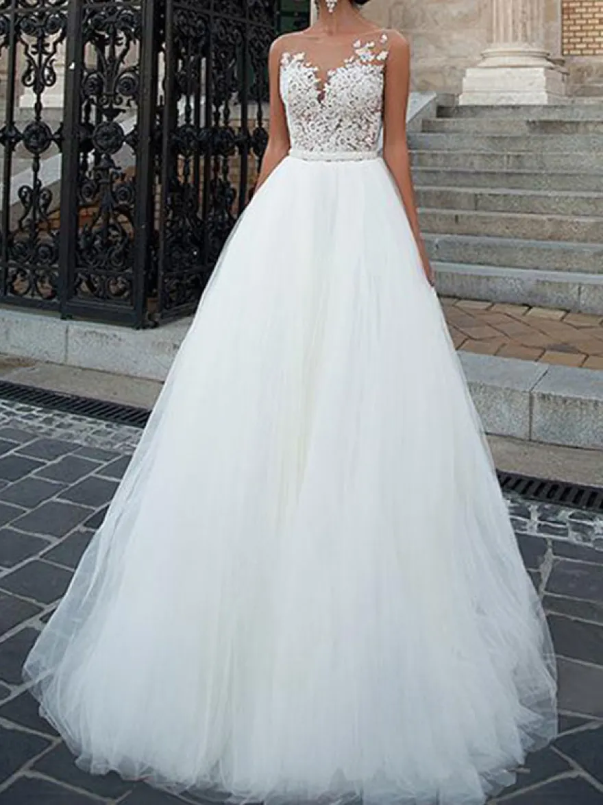 Robe de mariée trapèze ivoire jupe en tulle longueur au sol Robe de mariage