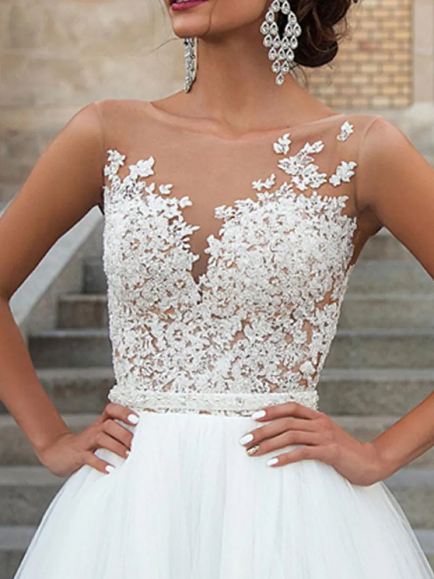 Robe de mariée trapèze ivoire jupe en tulle longueur au sol Robe de mariage