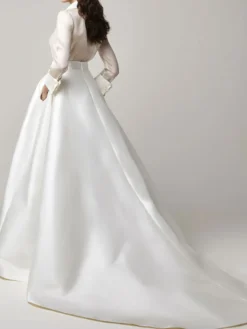 Robe de mariée vintage charleston 2 pièces col V manche longue à traîne