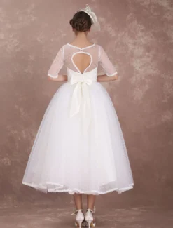 Robe de Mariée Vintage Courte Robe de mariée A-ligne satin en dentelle avec doublure