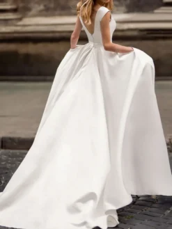 Robe de mariée Vintage en Satin ligne A col bateau sans manches longueur au sol 2026