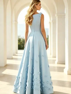 Robe de mère de la mariée col en V sans manches coupe trapèze fleurs longueur au sol robe d'invitée de mariage