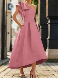 Robe de mère de mairée Robe d'invitée de mariage asymétrique épaule dénudée longueur cheville