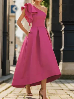 Robe de mère de mairée Robe d'invitée de mariage asymétrique épaule dénudée longueur cheville