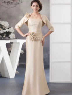Robe de mère de mariée sirène champagne en satin deux pièces longueur au sol robe d'invitée