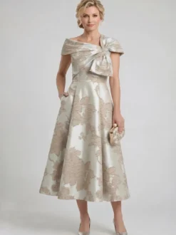 Robe de mère trapèze à nœuds robe d'invitée de mariage mi-longue