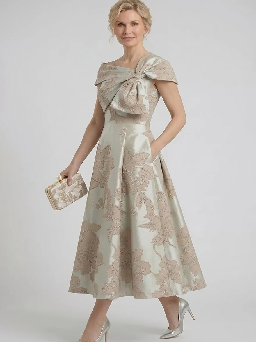 Robe de mère trapèze à nœuds robe d'invitée de mariage mi-longue