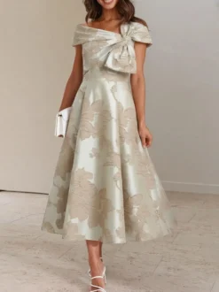 Robe de mère trapèze à nœuds robe d'invitée de mariage mi-longue