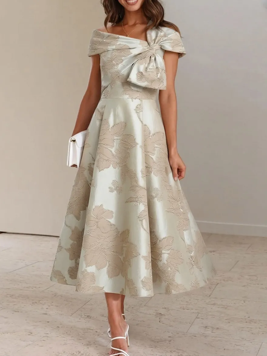 Robe de mère trapèze à nœuds robe d'invitée de mariage mi-longue
