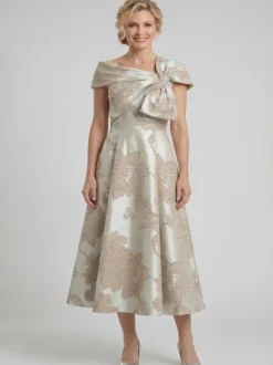 Robe de mère trapèze à nœuds robe d'invitée de mariage mi-longue